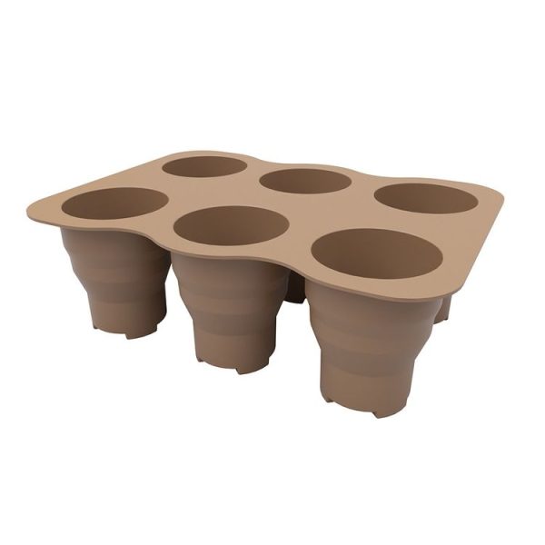 6 Holes Nursery Box Small Vegetable Flower Plant Breathable Growing Tray Silicone Folding Nursery Pot (Brown)