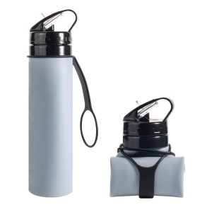 600ml Folding Silicone Riding Water Cup Portable Environmental Protection Shatterproof Silicone Water Bottle (Grey)