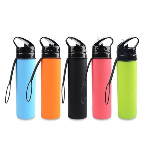 600ml Folding Silicone Riding Water Cup Portable Environmental Protection Shatterproof Silicone Water Bottle (Grey) - Image 2