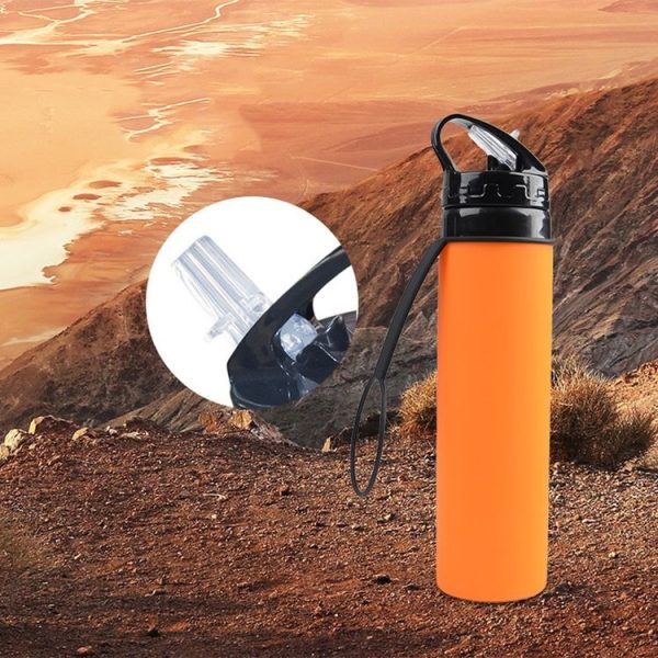600ml Folding Silicone Riding Water Cup Portable Environmental Protection Shatterproof Silicone Water Bottle (Grey) - Image 8