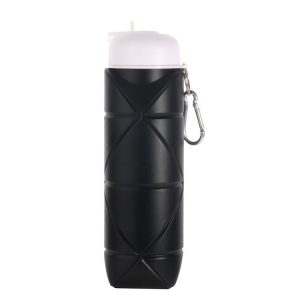 600ml Food Class Silicone Folding Outdoor Water Cup Portable Cycling Water Bottle (Black)