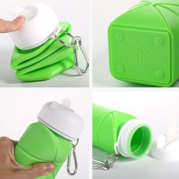 600ml Food Class Silicone Folding Outdoor Water Cup Portable Cycling Water Bottle (Black) - Image 4
