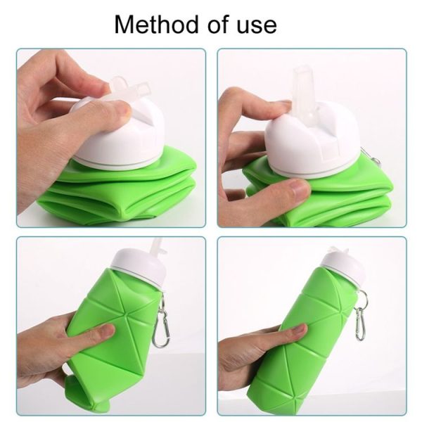 600ml Food Class Silicone Folding Outdoor Water Cup Portable Cycling Water Bottle (Black) - Image 5