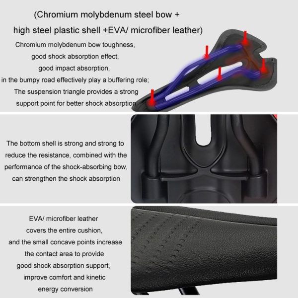 TOSEEK Mountain Bike Saddle Road Bicycle Seat Accessories, Color: Black - Image 7