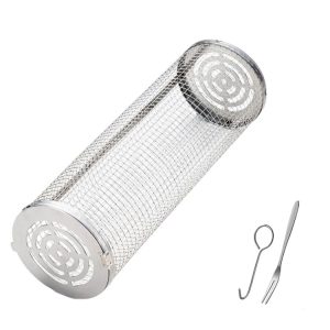 Upgrade Flip-Top Lid BBQ Cage Stainless Steel Rolling Grilling Basket, Spec: Small