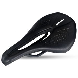 TOSEEK Bicycle Wide Seat Cushion Shock Absorption Comfortable Saddle, Color: Black