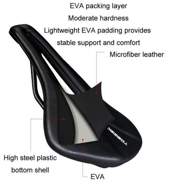TOSEEK Bicycle Wide Seat Cushion Shock Absorption Comfortable Saddle, Color: Black - Image 4