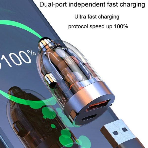120W Vehicle Mini Invisible Dual-Port Charger Car Cigarette Lighter - Image 3