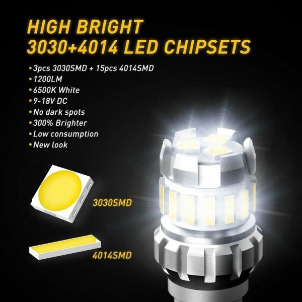 2pcs T10 3030+4014 18LED Constant Current Decoder Indicator Light Reversing Light (White) - Image 3