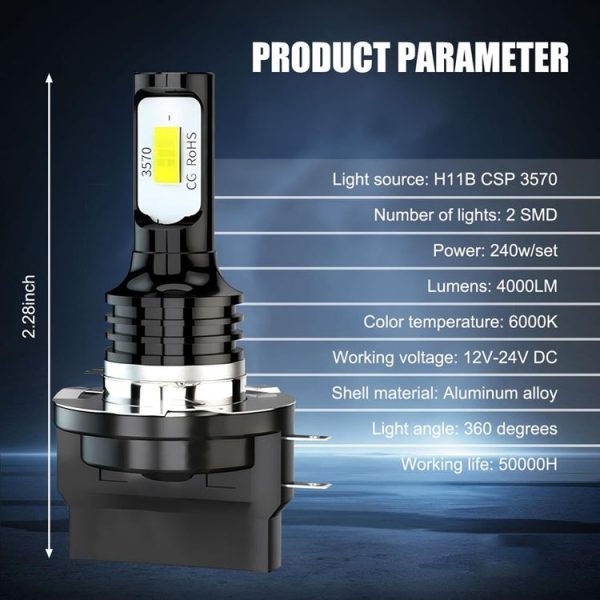2pcs H11B 3570 2LED 80W Car Headlight Bulbs High Bright Fog Lights (White) - Image 7