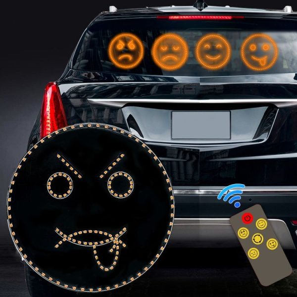 Car LED Funny Emoji Light Rear Windows Multifunctional Warning Smiley Light (Black) - Image 2