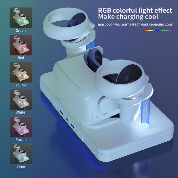Meta Quest 2 Desktop Bracket VR Glasses Wireless Charger Colorful Light Emitting Base (White) - Image 5