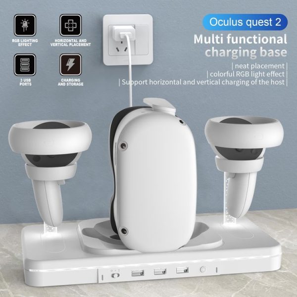 Meta Quest 2 Desktop Bracket VR Glasses Wireless Charger Colorful Light Emitting Base (White) - Image 6