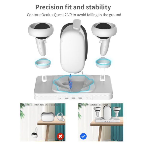 Meta Quest 2 Desktop Bracket VR Glasses Wireless Charger Colorful Light Emitting Base (White) - Image 7