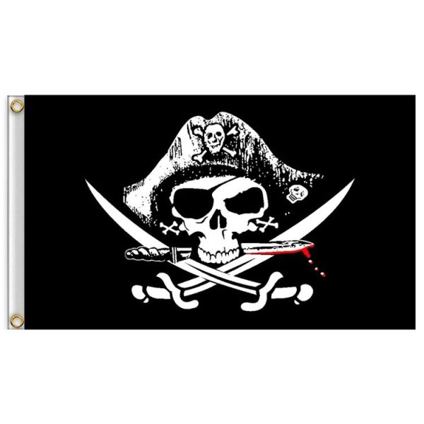 60x90cm Bar Haunted House Pirate Skeleton Flag Halloween Hanging Cloth, Style: Hat Knife And Fork