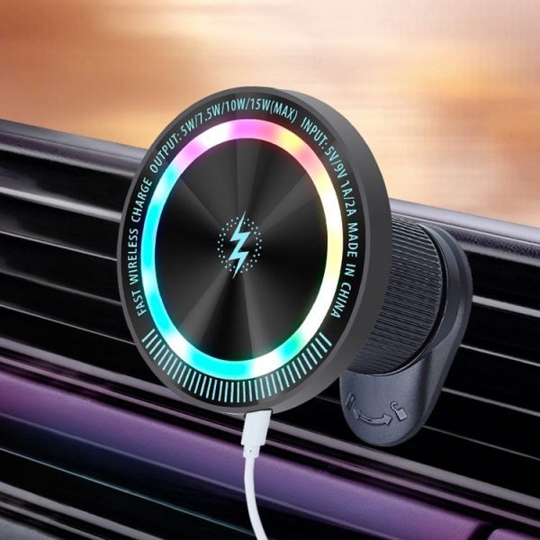 Magsafe 15W Magnetic Colorful Light Wireless Charging Mobile Phone Holder, Color: A9 Air Outlet Dark Gray - Image 12