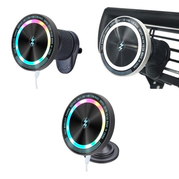 Magsafe 15W Magnetic Colorful Light Wireless Charging Mobile Phone Holder, Color: A9 Air Outlet Dark Gray - Image 2