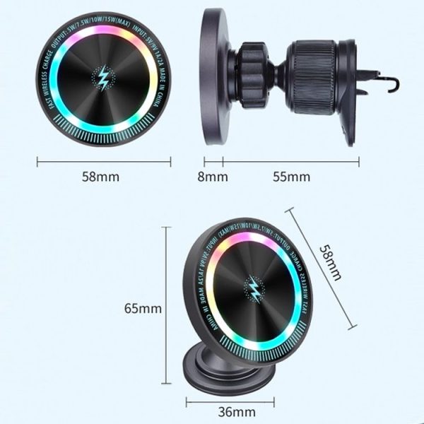 Magsafe 15W Magnetic Colorful Light Wireless Charging Mobile Phone Holder, Color: A9 Air Outlet Dark Gray - Image 3