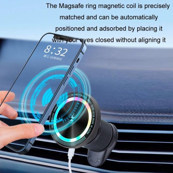 Magsafe 15W Magnetic Colorful Light Wireless Charging Mobile Phone Holder, Color: A9 Air Outlet Dark Gray - Image 5