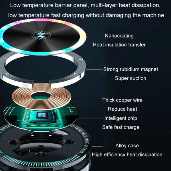 Magsafe 15W Magnetic Colorful Light Wireless Charging Mobile Phone Holder, Color: A9 Air Outlet Dark Gray - Image 6