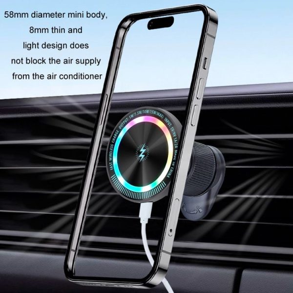 Magsafe 15W Magnetic Colorful Light Wireless Charging Mobile Phone Holder, Color: A9 Air Outlet Dark Gray - Image 7