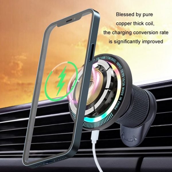 Magsafe 15W Magnetic Colorful Light Wireless Charging Mobile Phone Holder, Color: A9 Air Outlet Dark Gray - Image 8