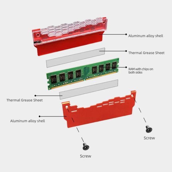 COOLMOON RA-2 Heatsink Cooler ARGB Colorful Flashing Memory Bank Cooling Radiator For PC Desktop Computer Accessories (Red) - Image 10