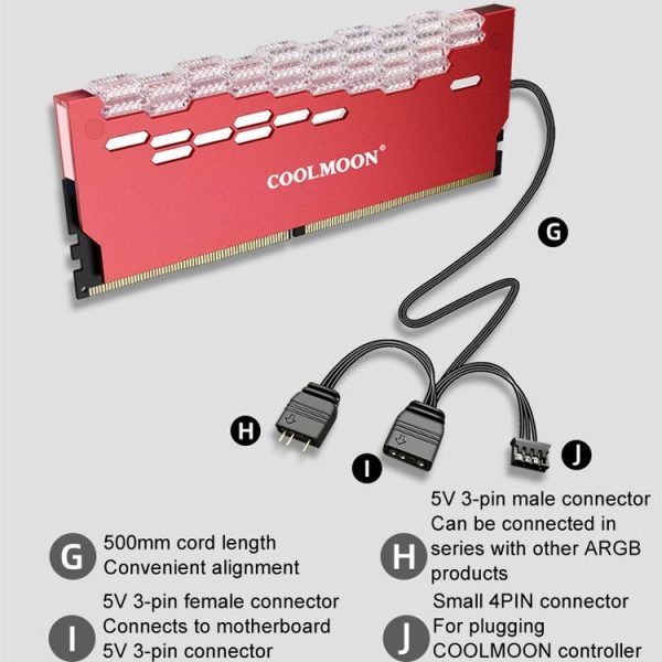COOLMOON RA-2 Heatsink Cooler ARGB Colorful Flashing Memory Bank Cooling Radiator For PC Desktop Computer Accessories (Red) - Image 9