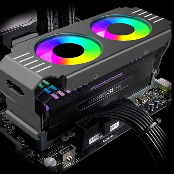 Desktop ARGB Memory Cooler PWM Temperature Control Dual Fan, For DDR / DDR2 / DDR3 / DDR4 / DDR5 (White) - Image 2