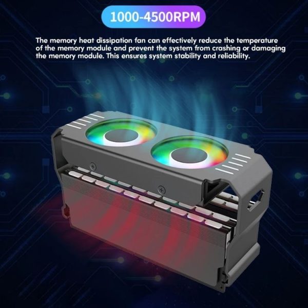Desktop ARGB Memory Cooler PWM Temperature Control Dual Fan, For DDR / DDR2 / DDR3 / DDR4 / DDR5 (White) - Image 6