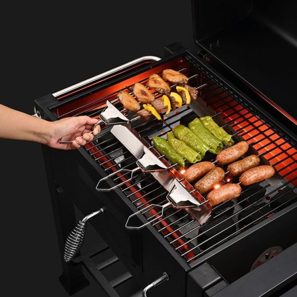 3 Way Skewer Stainless Steel BBQ Skewers Semi-Automatic Barbecue Fork - Image 3