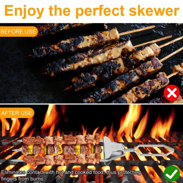 3 Way Skewer Stainless Steel BBQ Skewers Semi-Automatic Barbecue Fork - Image 4