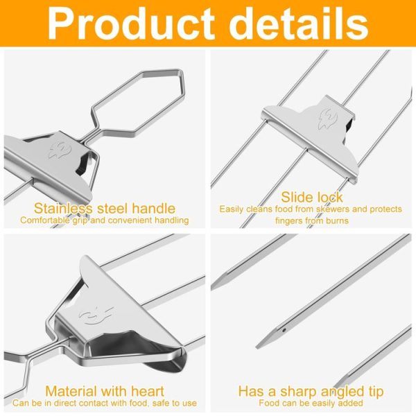 3 Way Skewer Stainless Steel BBQ Skewers Semi-Automatic Barbecue Fork - Image 5