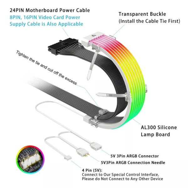 AOSOR AL300 Computer Glow Line ARGB Neon Cable Motherboard Chassis Light Strip Light Board Decoration (White) - Image 4
