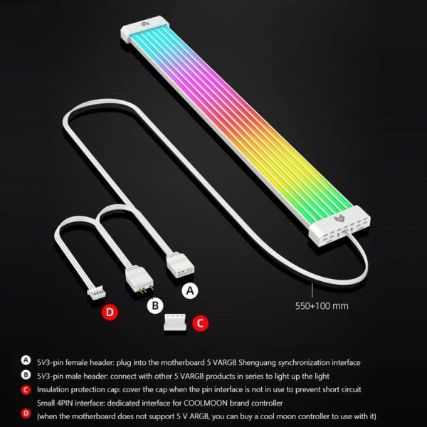 AOSOR AL300 Computer Glow Line ARGB Neon Cable Motherboard Chassis Light Strip Light Board Decoration (White) - Image 8