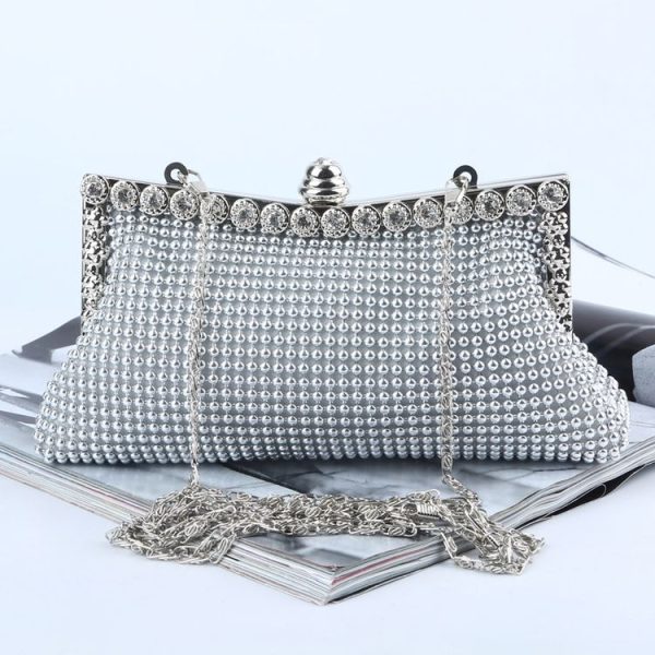 Aluminum Beads Rhinestone Evening Bag Ladies Banquet Evening Clutch Bag (Black) - Image 2