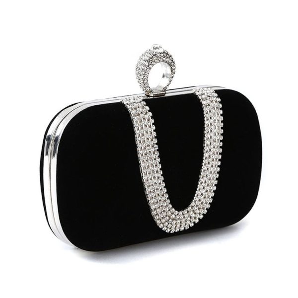 U-Shape Embellished Evening Bag Ladies Banquet Evening Clutch Bag (Black) - Image 2