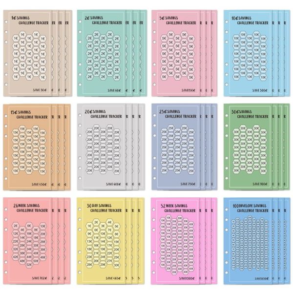 48 Sheets Euro Edition Savings Challenge Trackers A6 Money Saving Budget Planner Cards