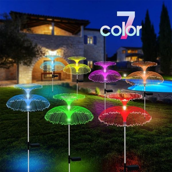 Solar Fiber Optic Light Double Layer Jellyfish Light LED Outdoor Garden Decoration Atmosphere Lamp, Style: Basic Model - Image 5