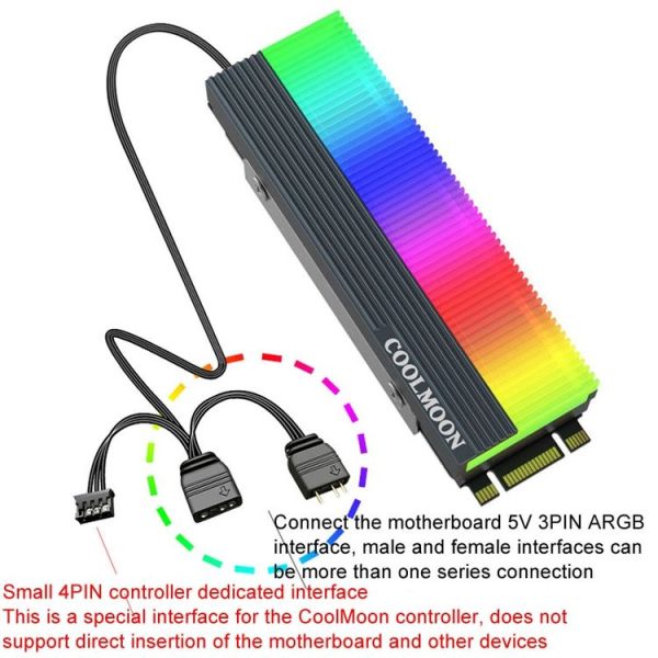 COOLMOON CM-M2A M.2 2280 Solid State Drive Cooler 5V ARGB Hard Drive Heatsink (Gray) - Image 7