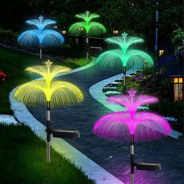 Solar Optical Fiber Jellyfish Lights Outdoor LED Waterproof Garden Decoration Ambiance Light, Style: Stars (Stainless Steel Tube) - Image 2