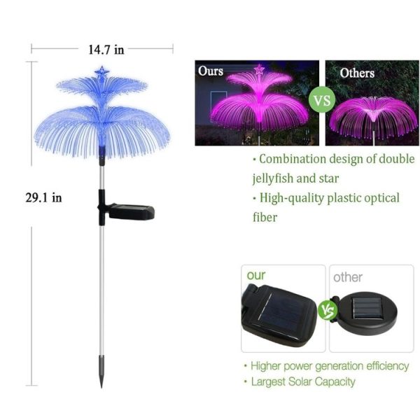 Solar Optical Fiber Jellyfish Lights Outdoor LED Waterproof Garden Decoration Ambiance Light, Style: Stars (Stainless Steel Tube) - Image 3