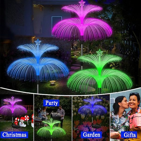 Solar Optical Fiber Jellyfish Lights Outdoor LED Waterproof Garden Decoration Ambiance Light, Style: Stars (Stainless Steel Tube) - Image 5