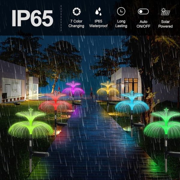 Solar Optical Fiber Jellyfish Lights Outdoor LED Waterproof Garden Decoration Ambiance Light, Style: Stars (Stainless Steel Tube) - Image 6
