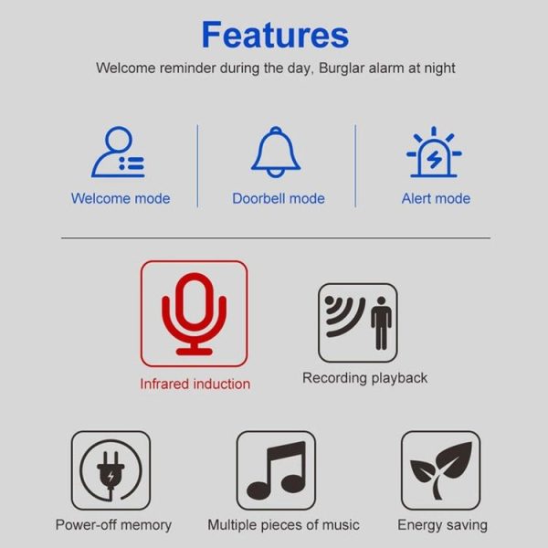 N911P Intelligent Infrared Sensor Recordable Doorbell Welcome Voice Prompt Loudspeaker - Image 4