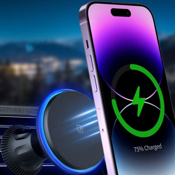 Car Magnetic Wireless Charging Cell Phone Holder With Ambient Light, Style: Blue Light - Image 7