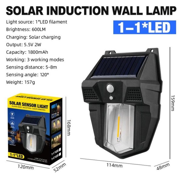 Outdoor Solar Light Tungsten Wall Light Waterproof Patio Sensor Night Lamp, Specification: 1-1LED - Image 2