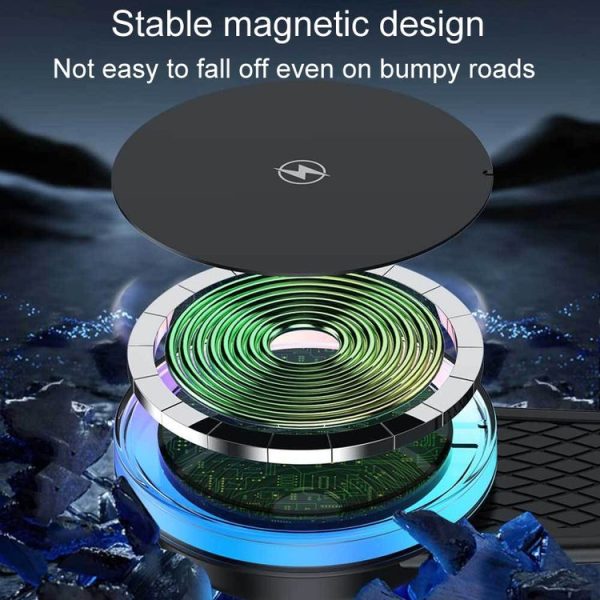 15W Car Magnetic Wireless Charging Cell Phone Holder With Ambient Light - Image 3