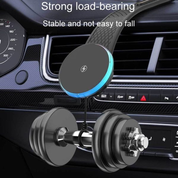 15W Car Magnetic Wireless Charging Cell Phone Holder With Ambient Light - Image 4