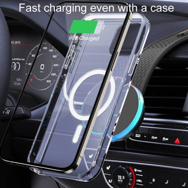 15W Car Magnetic Wireless Charging Cell Phone Holder With Ambient Light - Image 5